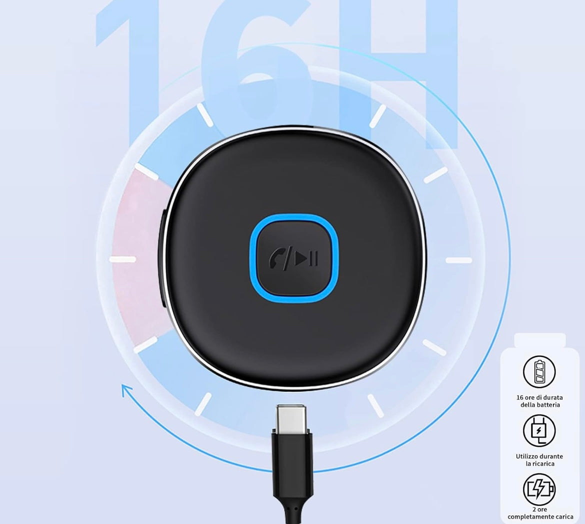 Receptor Bluetooth 5.0 Coche, Transmisor y Adaptador Aux, Car Adapter, Jack 3.5 mm, Llamadas Manos Libres, Auriculares y Altavoces con Cable, Negro.