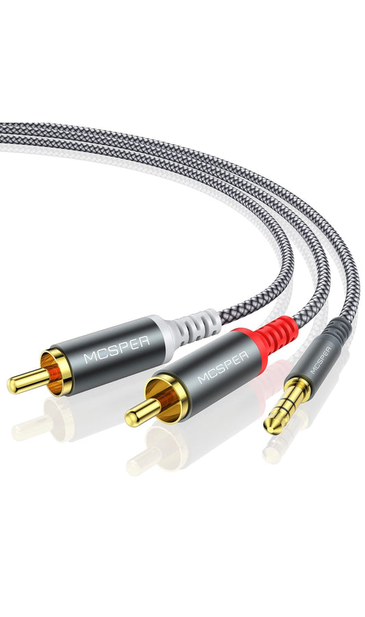 MCSPER - Cable RCA a 3.5 mm AUX 2M a RCA 2 machos Premium