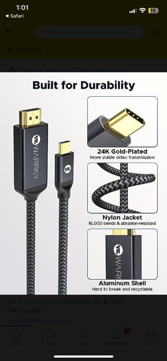 Warrky Cable Usb C A Hdmi De 6 Pies, Hdr (carcasa De Aluminio )