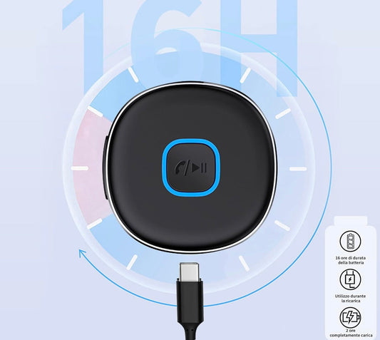 Receptor Bluetooth 5.0 Coche, Transmisor y Adaptador Aux, Car Adapter, Jack 3.5 mm, Llamadas Manos Libres, Auriculares y Altavoces con Cable, Negro.
