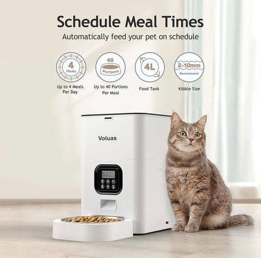VOLUAS Comedero automáticos para mascotas, control programable de tamaño de porciones, grabadora de voz de 10 segundos