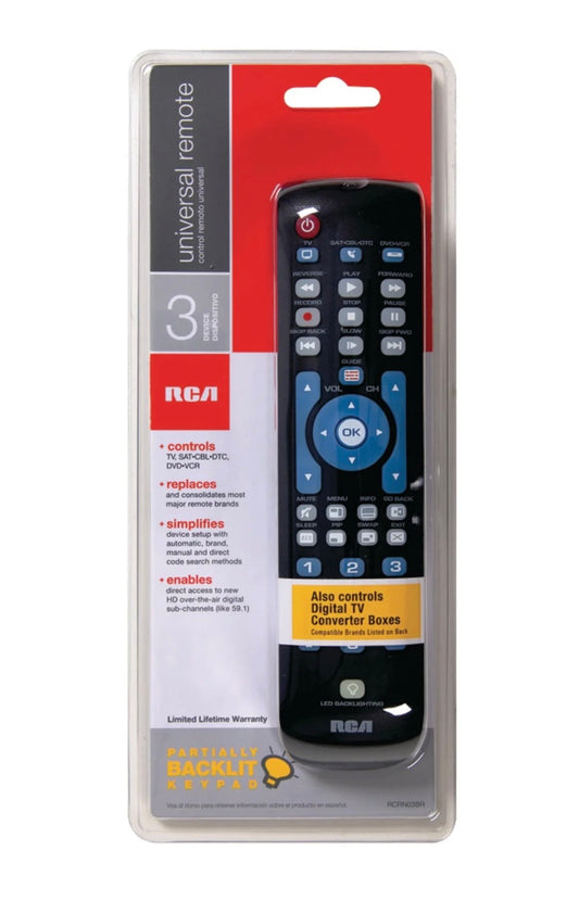RCA Mando a Distancia Universal para 3 Dispositivos con Teclado Retroiluminado Verde