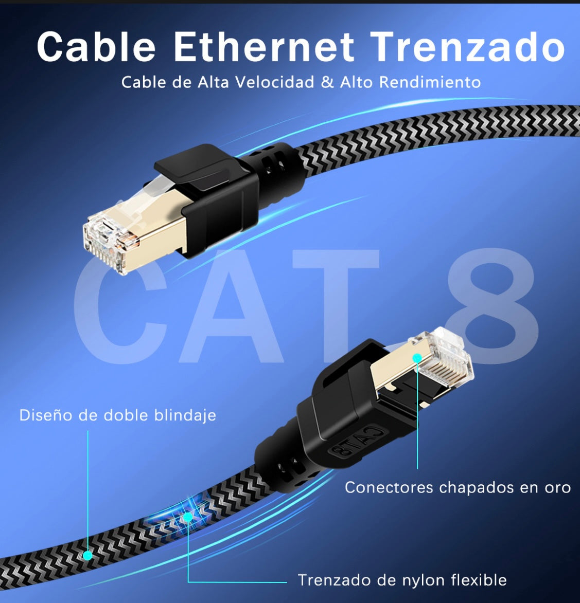 MCable Ethernet Cat 8 8M, 40 Gbps 2000 Mhz LAN de red Cat8 de alta velocidad BC