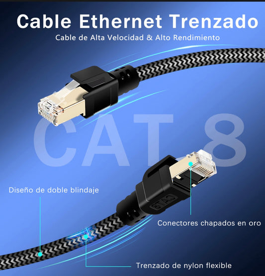 MCable Ethernet Cat 8 8M, 40 Gbps 2000 Mhz LAN de red Cat8 de alta velocidad BC