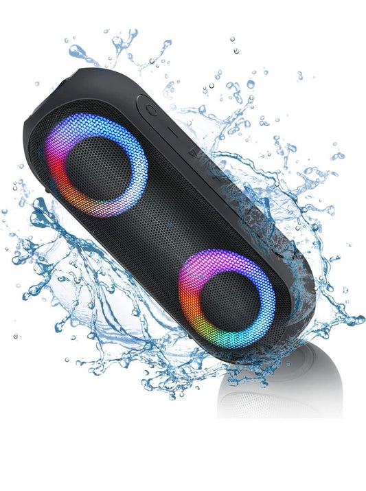 NOTABRICK Altavoces Bluetooth, altavoces portátiles de 30 W, inalámbricos Bluetooth con sonido estéreo fuerte, altavoces de ducha impermeables IPX7, luces de ritmo RGB multicolor
