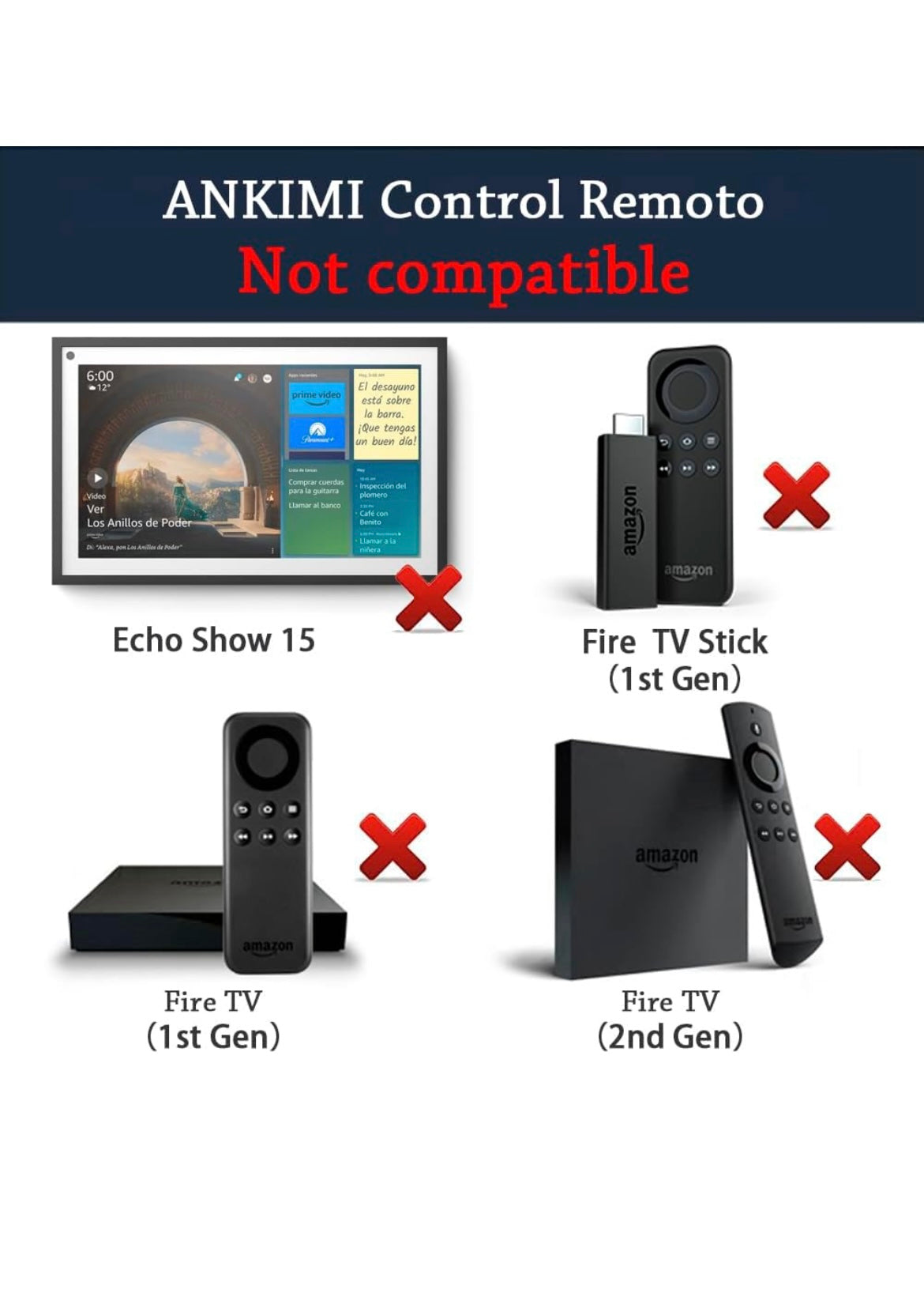 Control Amazon Echo Show 21, Fire TV Cube, Stick 4K Max, Stick HD, Smart TV.