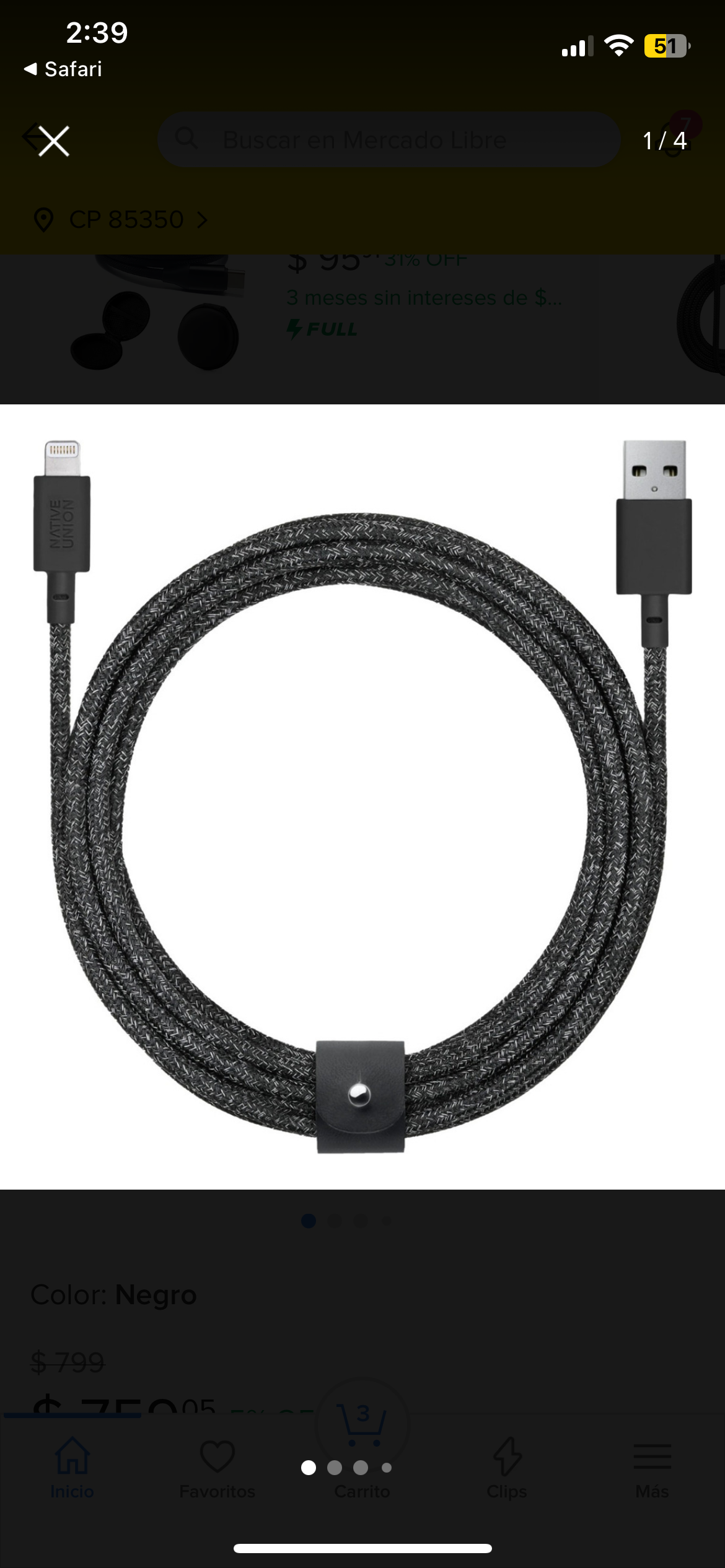 Cable Native Union Lightning A Usb-A Belt Xl De 1.2M  Certificado