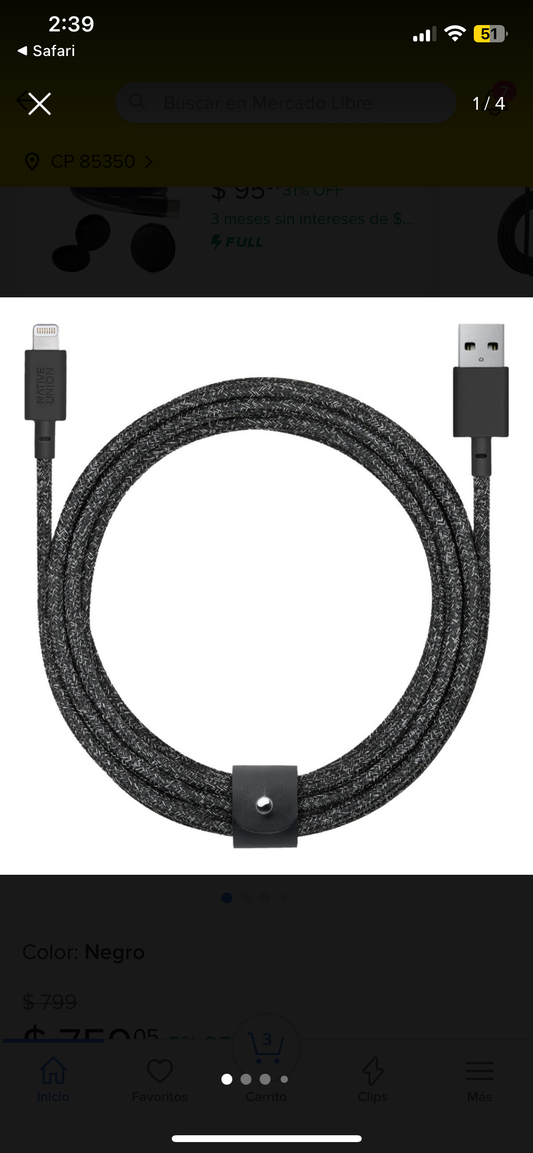 Cable Native Union Lightning A Usb-A Belt Xl De 1.2M  Certificado